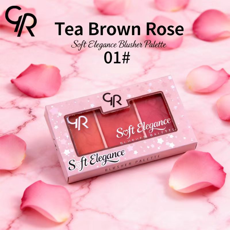 Cross-border foreign trade pink three-color blush plate relief facial makeup natural and long-lasting blush cosmetics manufacturer in stock wholesale