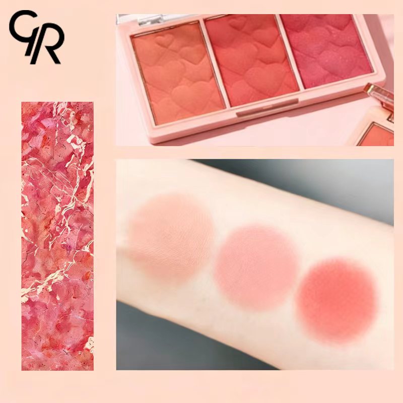 Cross-border foreign trade pink three-color blush plate relief facial makeup natural and long-lasting blush cosmetics manufacturer in stock wholesale Specification image