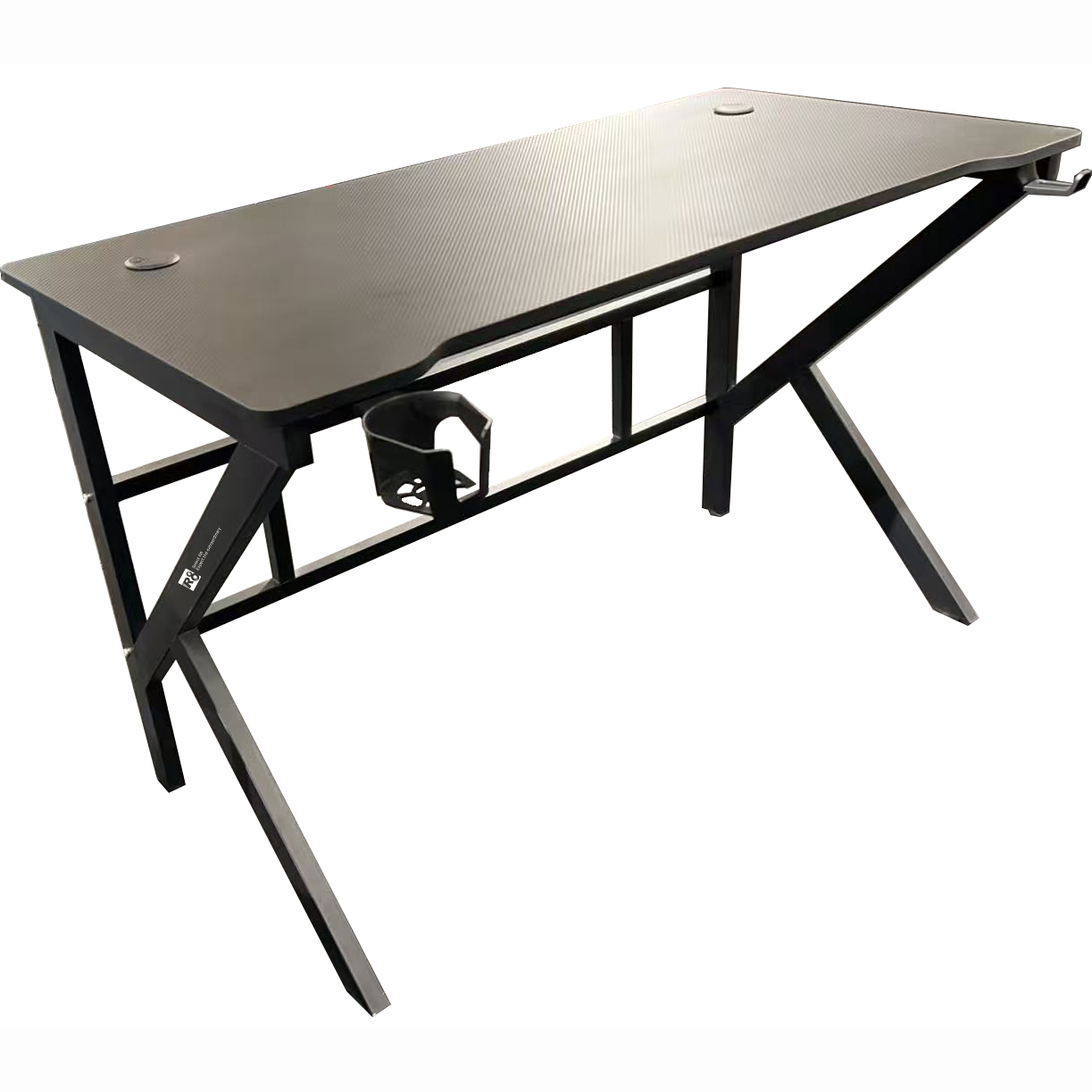 The R8 carbon fiber gaming table features a desktop with a water cup, a headphone stand that can be raised and lowered, and RGB lights. It is a high-quality gaming table Item Picture