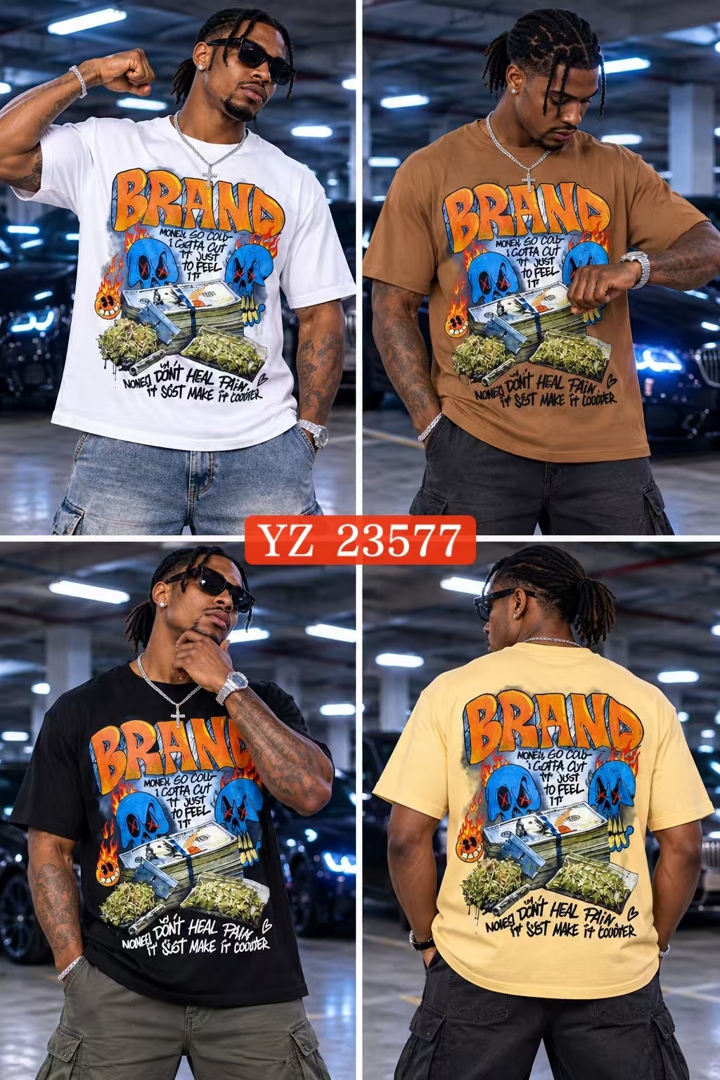 2026 tendencia de los hombres impresión T de algodón sudor de la calle de moda de los hombres T de los hombres de europa y américa hip hop estilo de impresión top de los hombres color delicado