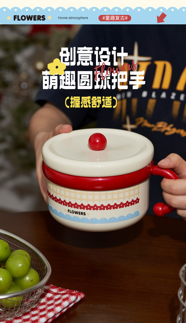 S137-1129 stainless steel instant noodle bowl with lid handle, high appearance level, student dormitory rice bowl lunch box, food grade detail image 4