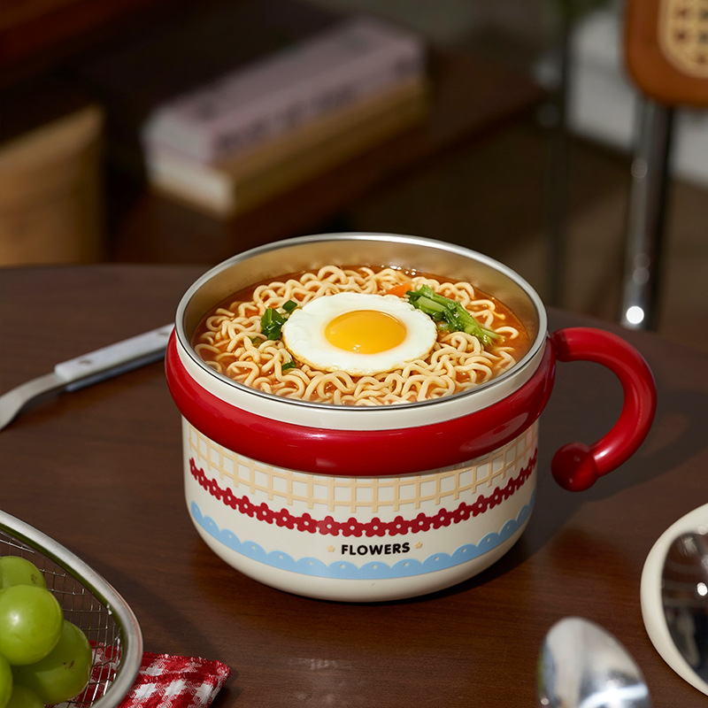 S137-1129 stainless steel instant noodle bowl with lid handle, high appearance level, student dormitory rice bowl lunch box, food grade details Picture