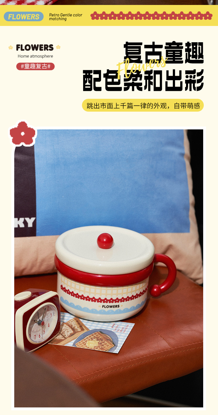 S137-1129 stainless steel instant noodle bowl with lid handle, high appearance level, student dormitory rice bowl lunch box, food grade detail image 5