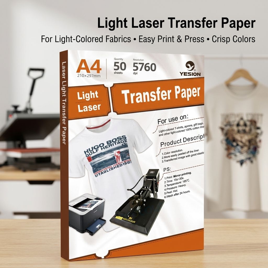 Papel de transferencia láser para camisetas papel de transferencia de algodón papel de transferencia térmica de color claro A4 impresión láser de color claro papel de transferencia de calor para camisetas