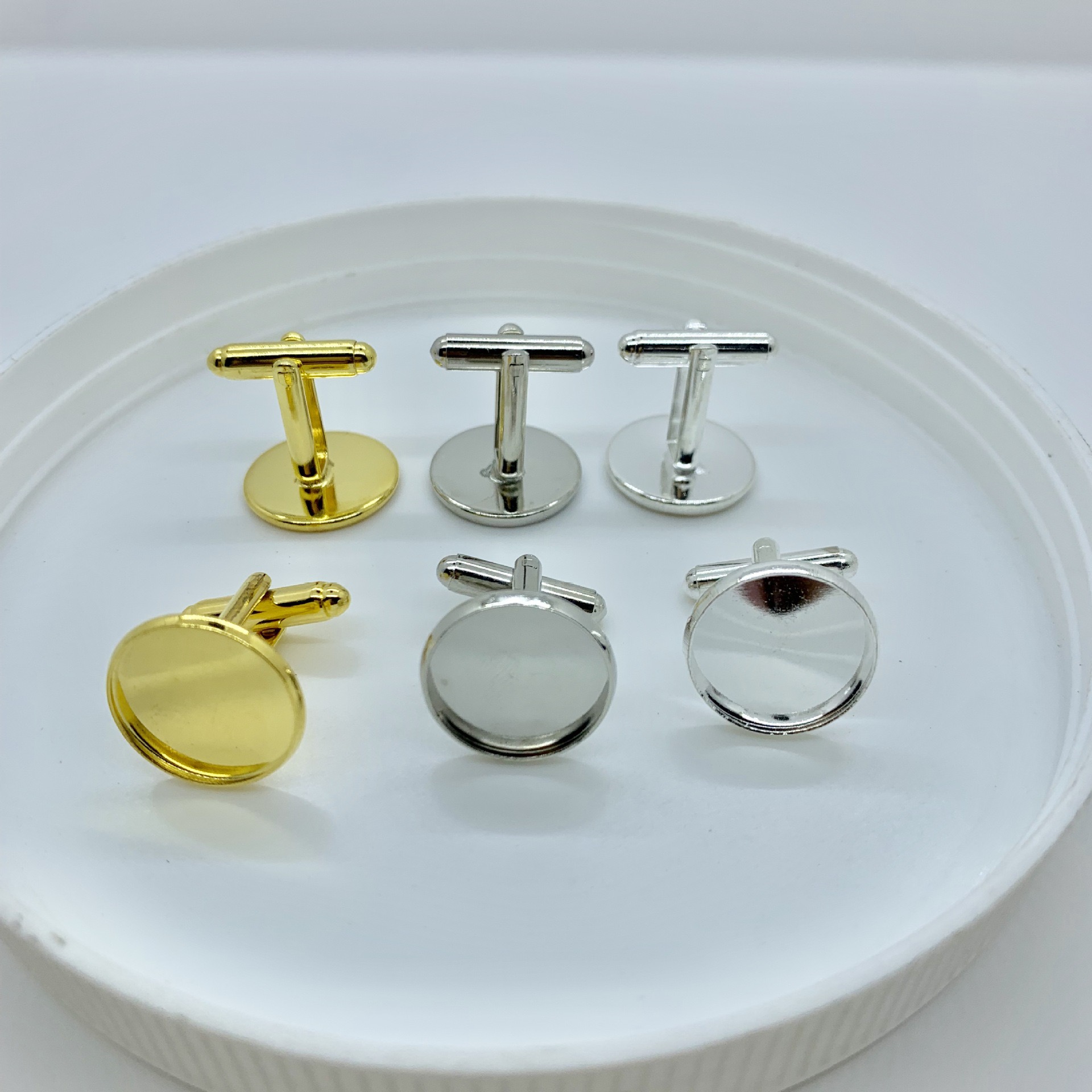 Copper-plated round cufflinks can be attached with a 16mm stone zircon base as a diy French cufflink accessory