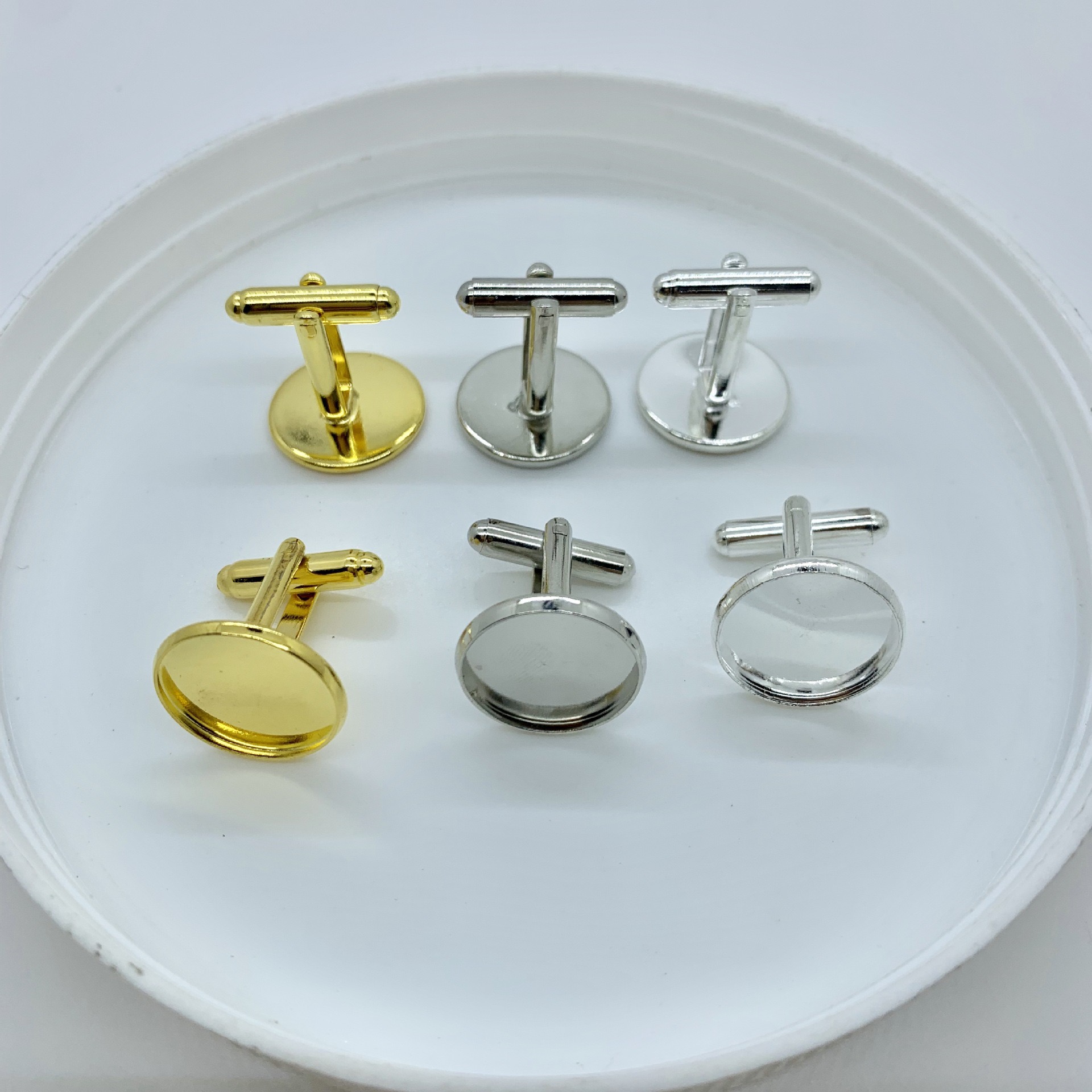 Copper-plated round cufflinks can be attached with a 16mm stone zircon base as a diy French cufflink accessory details Picture