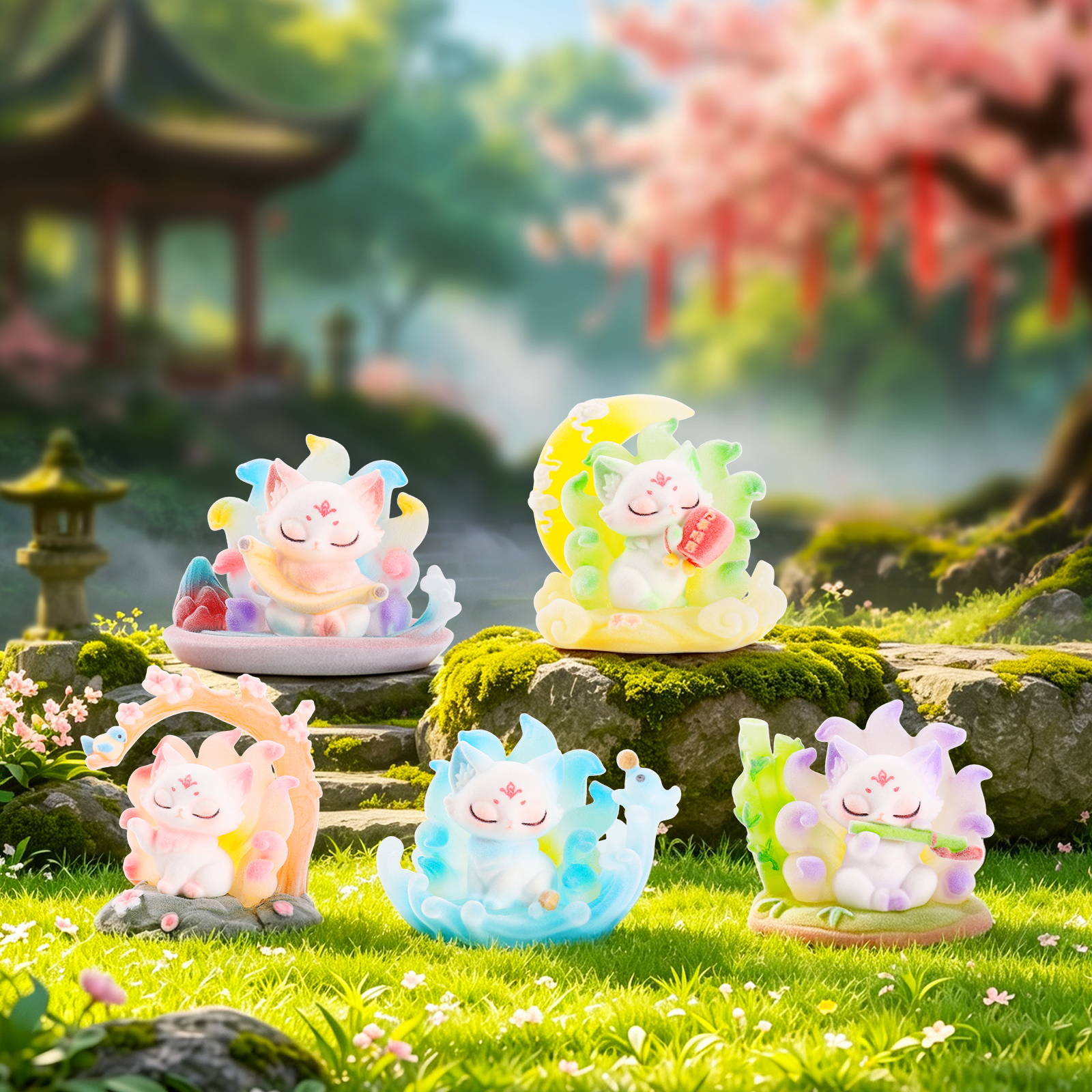 The new Shan Hai Yun Xu Nine-Tailed Fox flocking blind box features a traditional Chinese trend, a spirit fox collectible decorative item, and a home handicraft details Picture