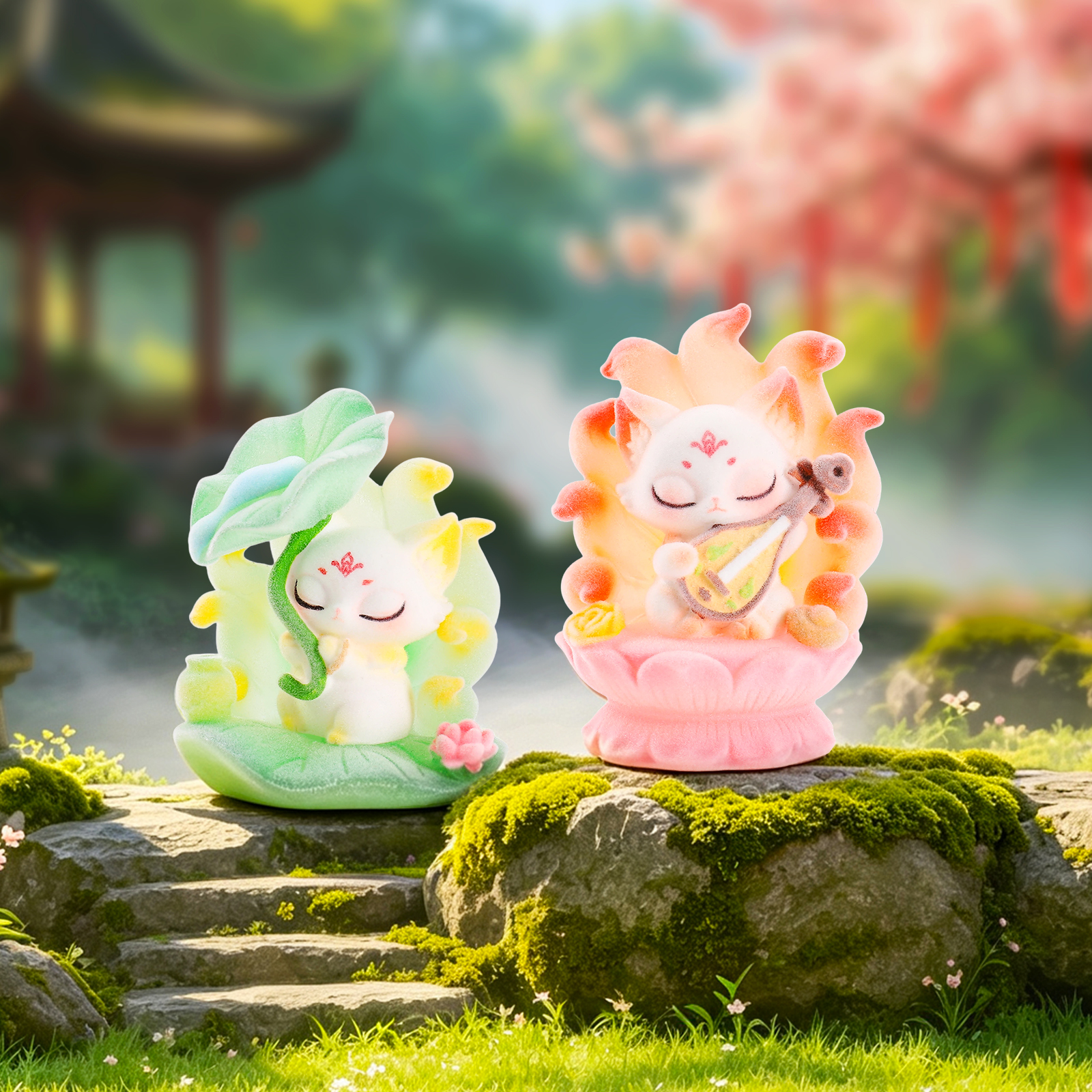 The new Shan Hai Yun Xu Nine-Tailed Fox flocking blind box features a traditional Chinese trend, a spirit fox collectible decorative item, and a home handicraft Application Scenario