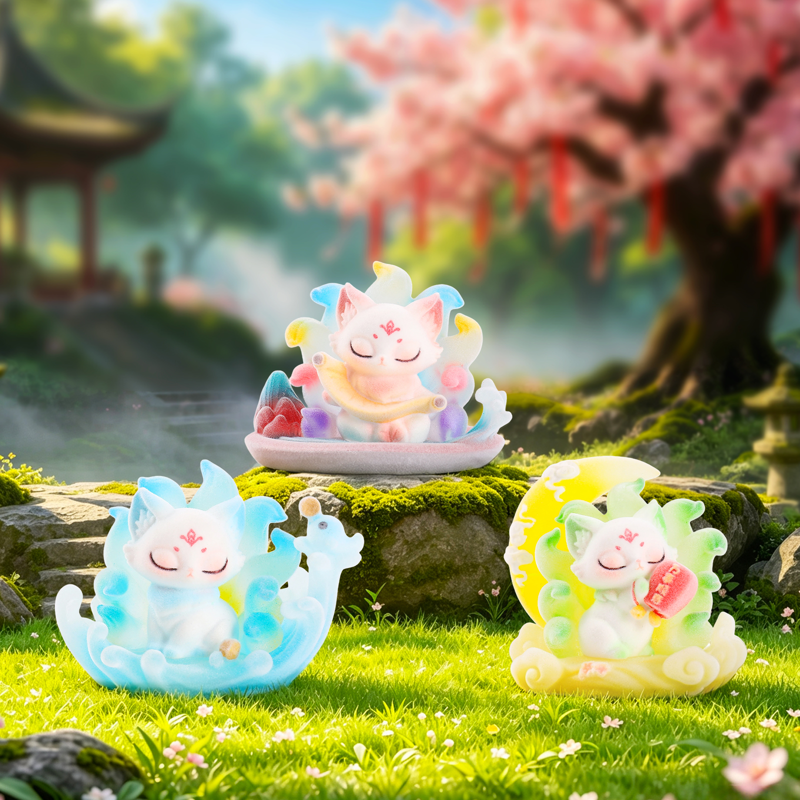 The new Shan Hai Yun Xu Nine-Tailed Fox flocking blind box features a traditional Chinese trend, a spirit fox collectible decorative item, and a home handicraft Specification image