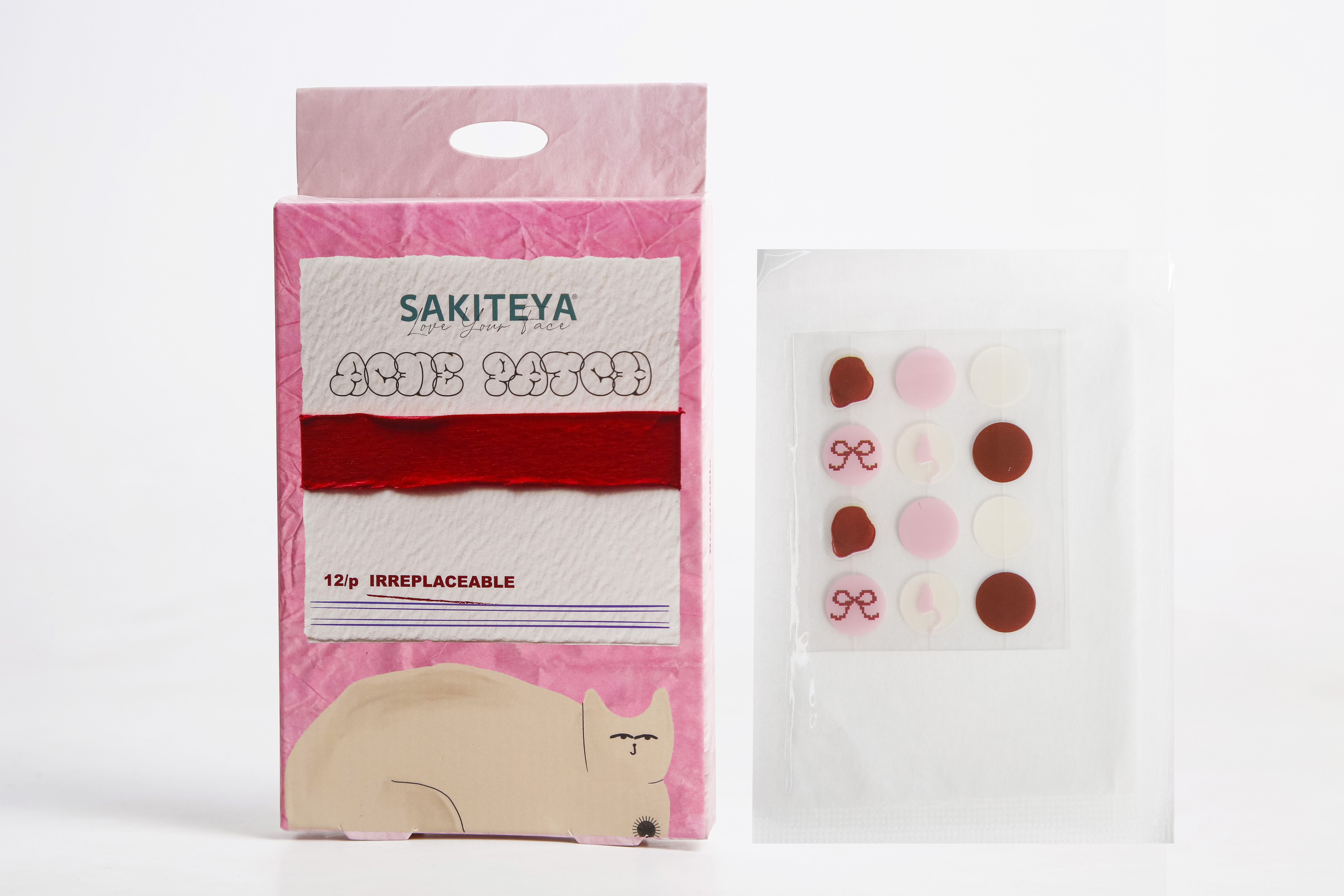 SAKITEYA Cross-border Export Facial Care 12-piece Pink Cat Acne Patch Salicylic Acid Soothing SA939