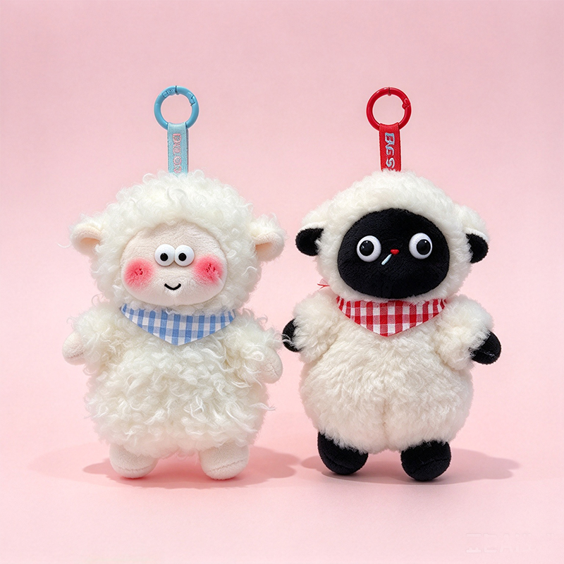 Bean bag, little sheep plush pendant, schoolbag, keychain, hanging decoration, cute cartoon doll, foreign trade available, white curly sheep doll, black and white face sheep doll, cute plush toy, children's gift, pillow, doll, soft and cute companion
