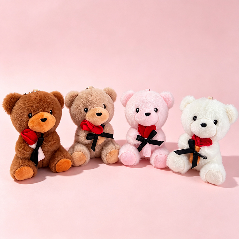 Four colorful teddy bear dolls, cute fabric dolls, children's gifts, collectible ornaments, home decoration