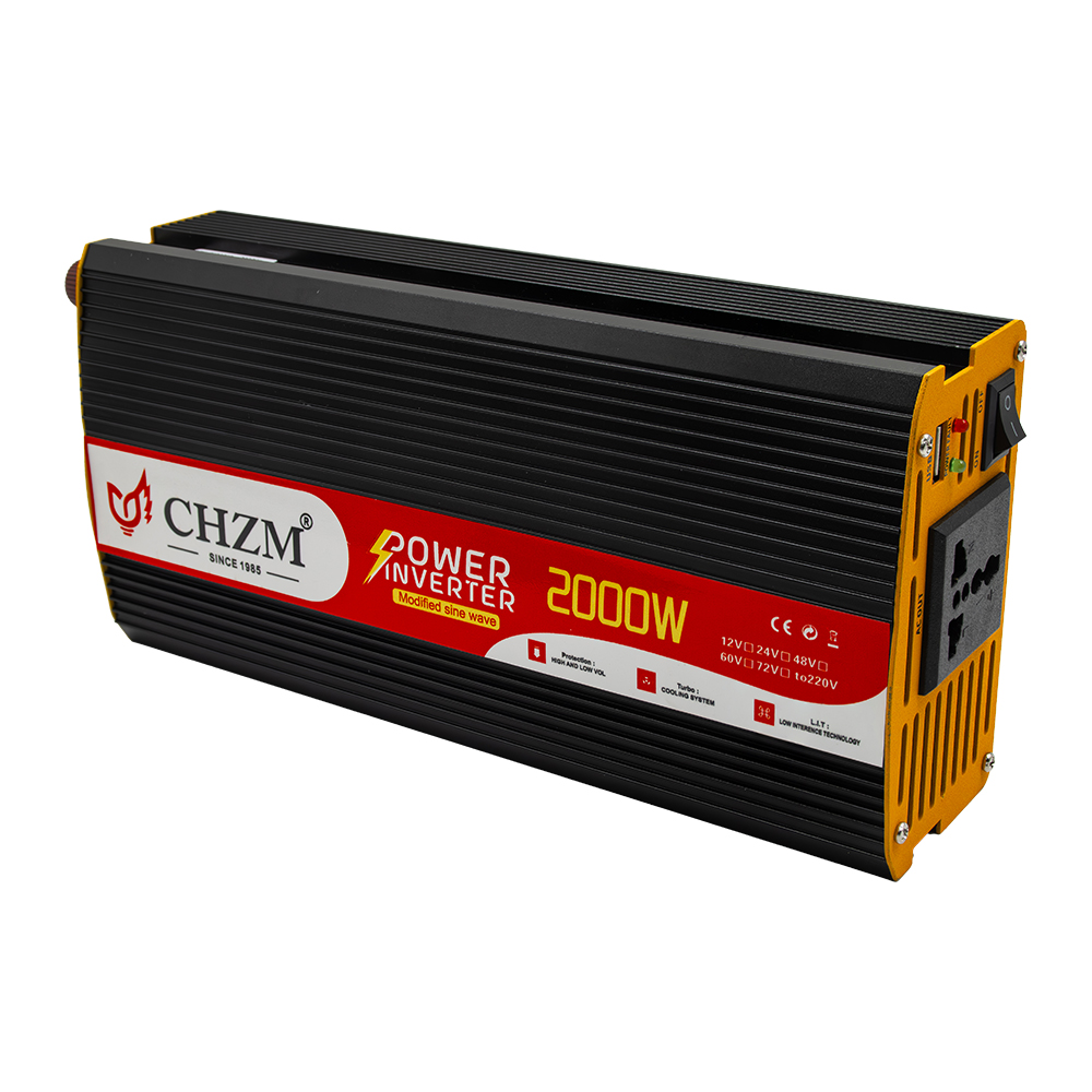 2000W black inverter with yellow edge, car and outdoor mobile power bank, high-power portable power supply