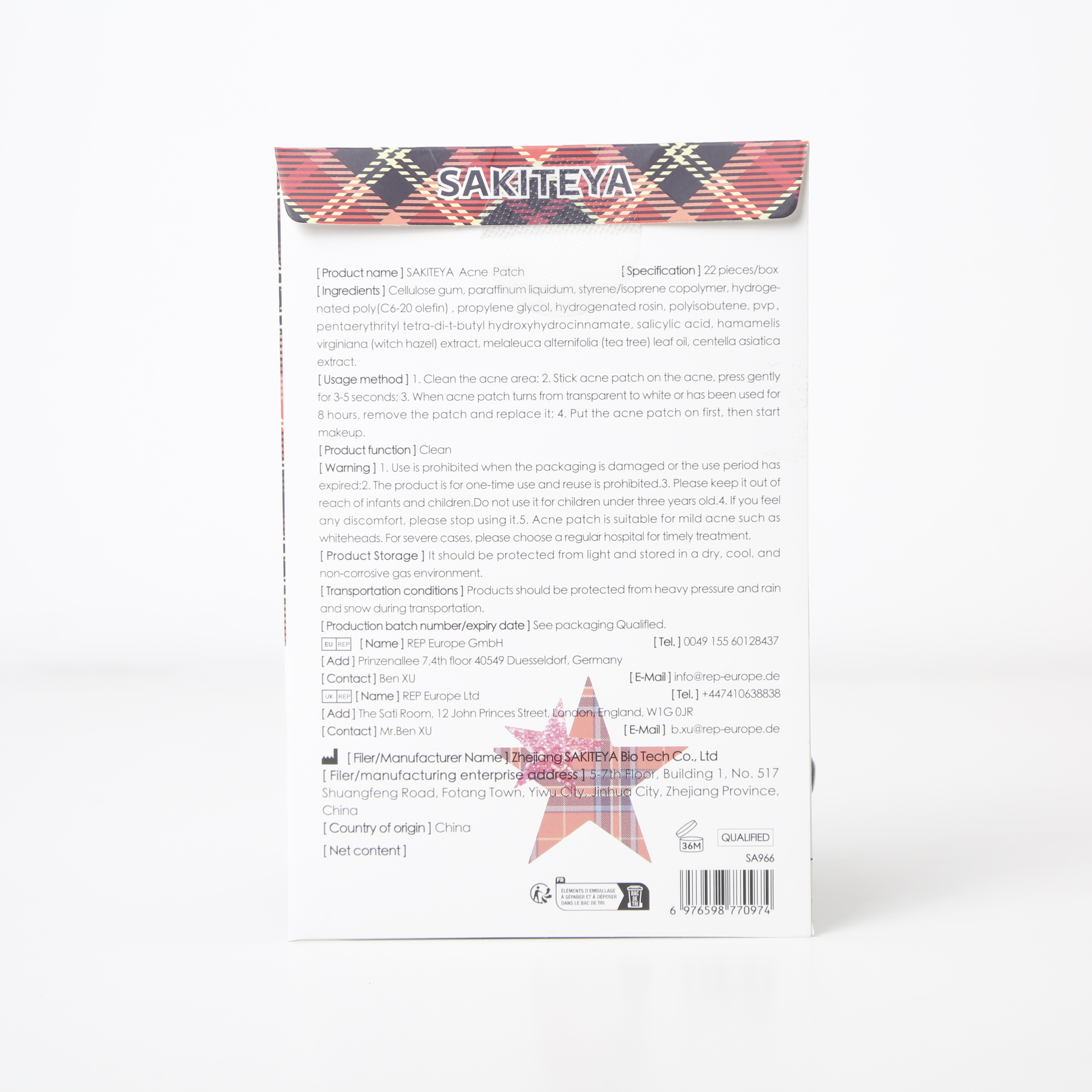 SAKITEYA Cross-border Export Facial Care Business Edition - 22 Red and Brown Checkered Acne Patches with Salicylic Acid Soothing SA966 details Picture