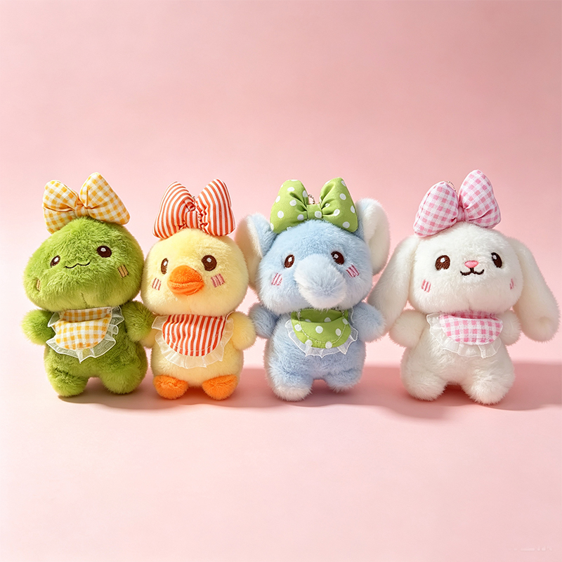Scarf, bow tie, animal, elephant, crocodile, plush pendant, schoolbag, keychain, pendant, cute cartoon doll, plush doll set, frog, duck, elephant, rabbit, simulated cat, backpack pendant, 20cm cotton coat, cultural and creative gift