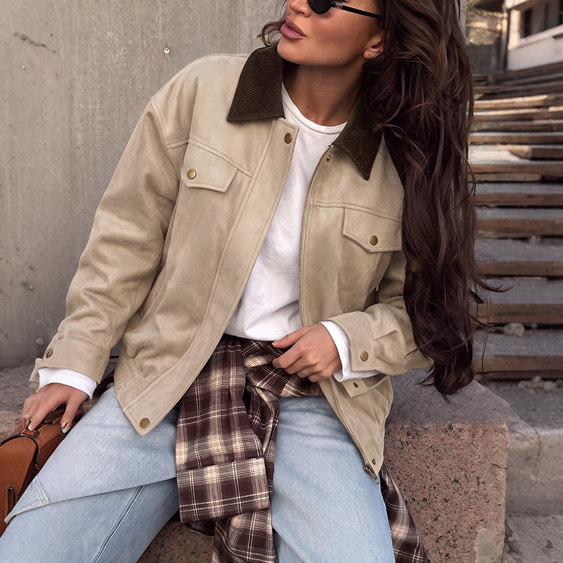 2026 European and American cross-border trade jacket, trendy and fashionable lapel loose women's jacket, autumn new zipper jacket for women Application Scenario