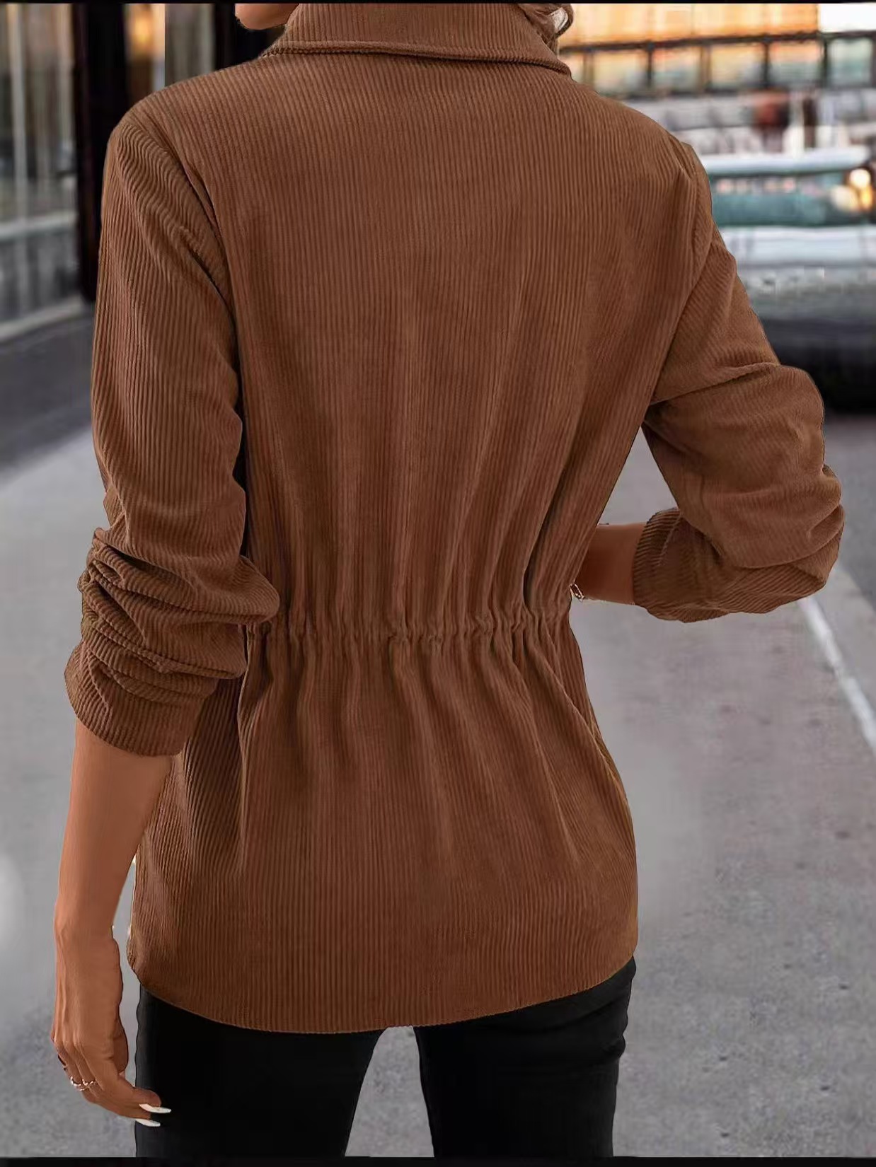Cross-border foreign trade 2026 Autumn new corduroy lapel jacket women's coat, European and American fitted workwear coat trend Specification image