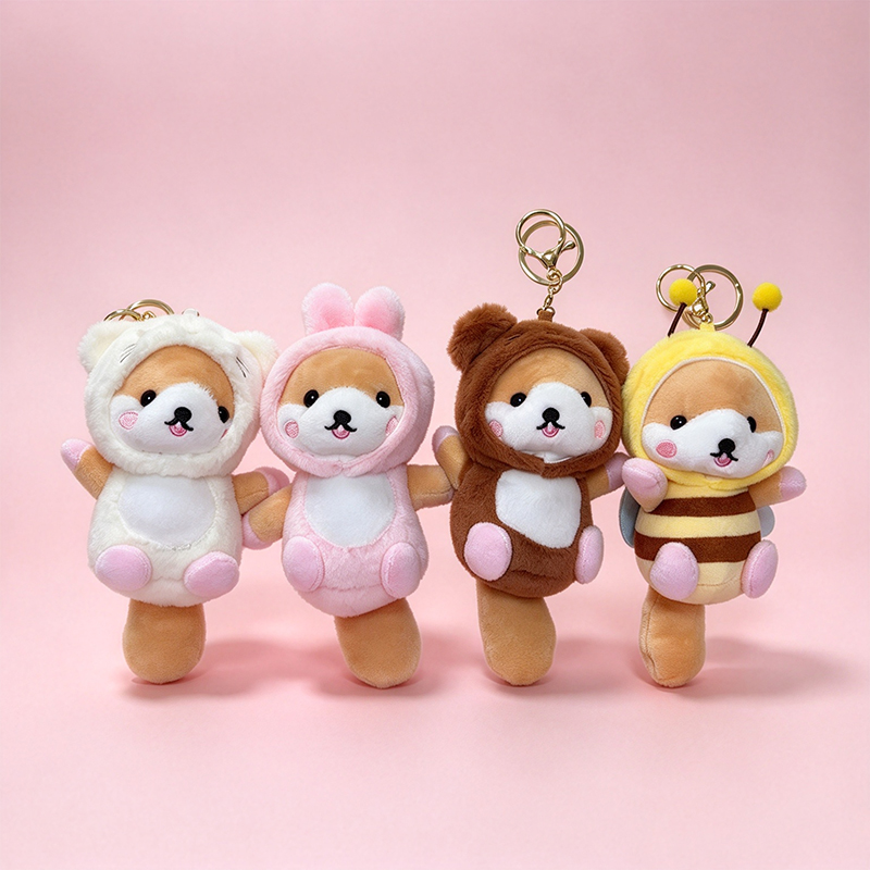 Dressed squirrel plush pendant, schoolbag keychain, cute cartoon, wholesale for foreign trade, animal cultural and creative products, children's cute plush animal keychains, Mother's Day gifts, multiple pink background pendants, metal ring decorations