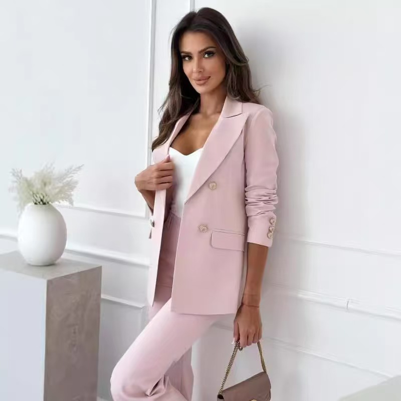 2026 Spring and Autumn New Cross-border Women's Amazon AliExpress European and American double-breasted solid color fashion suit jacket Specification image