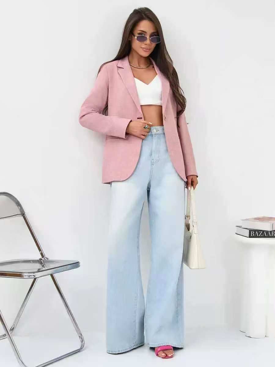2026 Spring and Autumn European and American small suit women's cross-border one-button off-the-shoulder suit commuting style casual women's coat Specification image