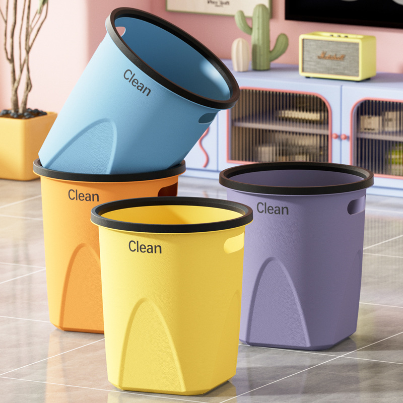 X133-806 Household plastic pressure ring trash can, simple trash can for living room and kitchen, multi-color thickened trash can for office