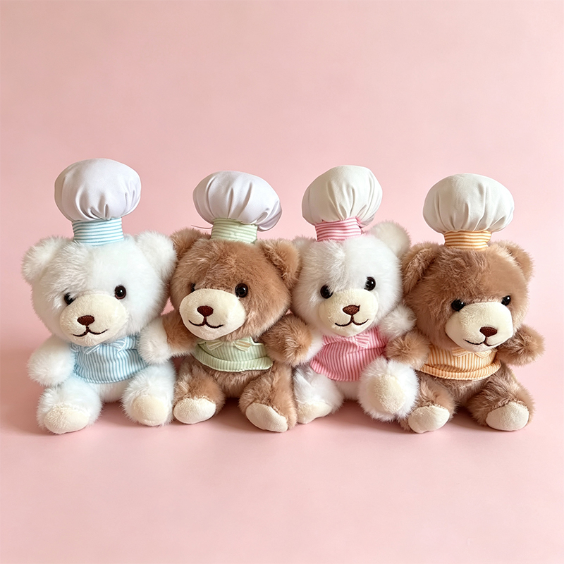Chef bear wearing hat, scarf, bear plush pendant, schoolbag, keychain, hanging decoration, cute cartoon doll, little doll, cute plush doll, four chef hats, bear doll, throw pillow, fabric doll, children's gift