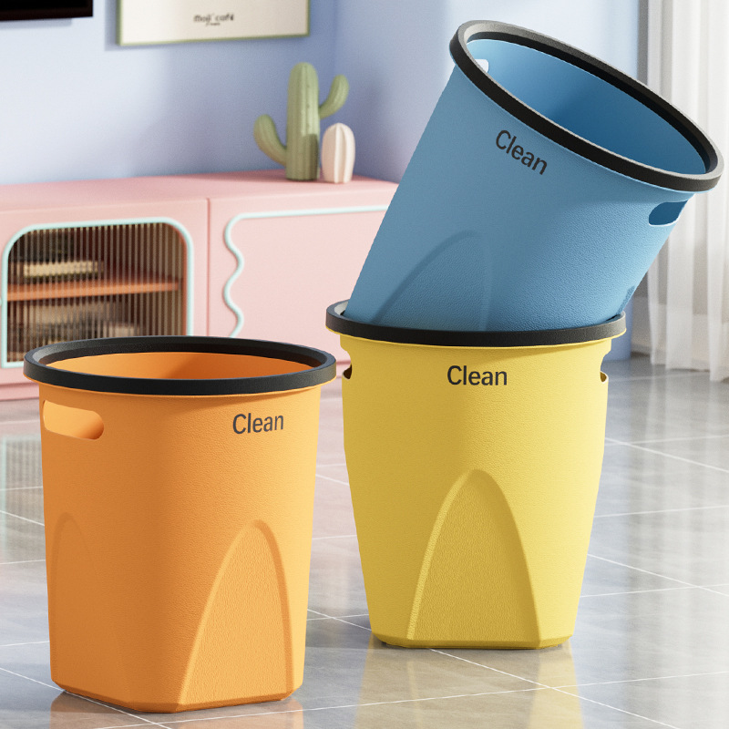 X133-806 Household plastic pressure ring trash can, simple trash can for living room and kitchen, multi-color thickened trash can for office Specification image