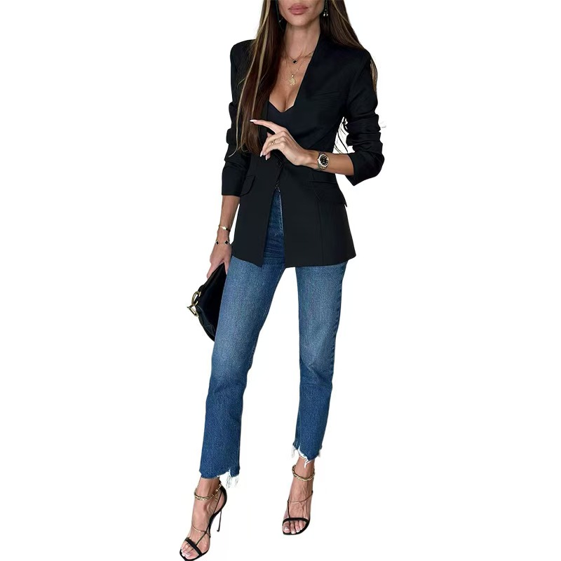 2026 In-stock European and American women's clothing Unique Station Autumn and Winter New bestsellers, cross-border women's fashionable and elegant solid color small suit jackets Specification image