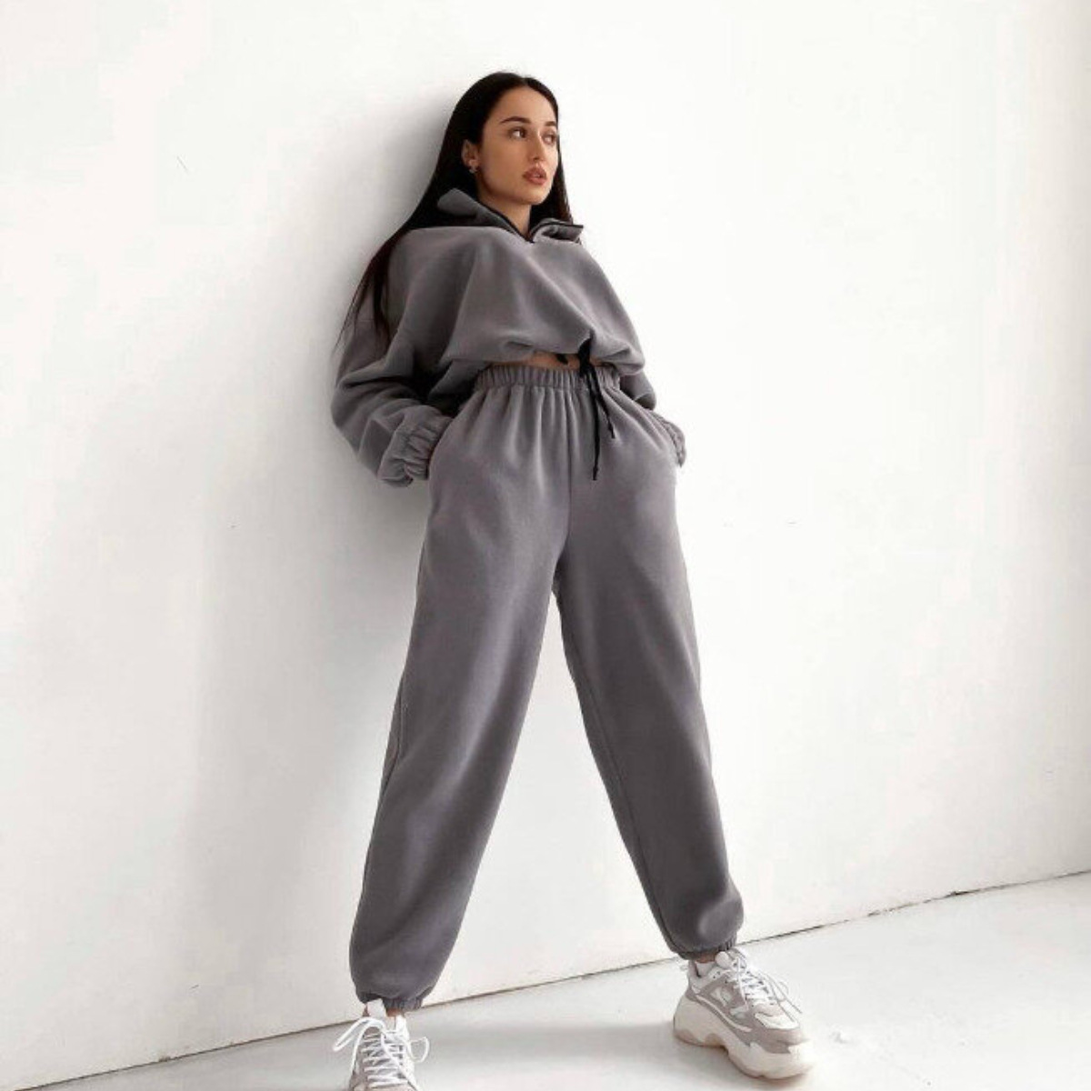 2026 primavera y otoño venta caliente nuevo estilo de las mujeres amazon EBay moda casual suelto cremallera con cuello guardarropa dos piezas Specification image