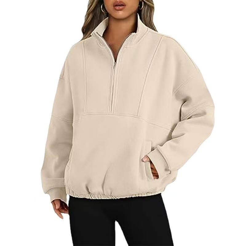 2026 cross border otoño invierno nueva moda sudaderas deporte casual mujer bolsillos con cremallera manga larga cuello alto top Specification image