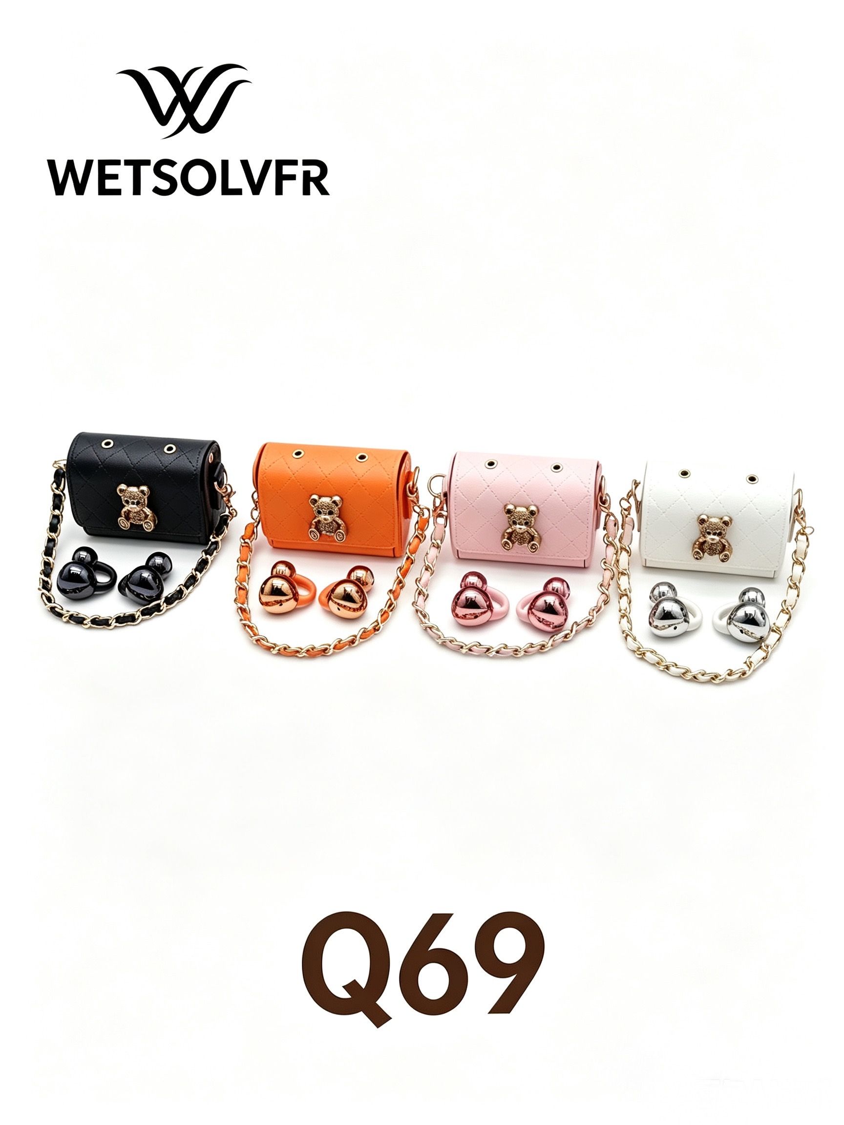 Multi-color diamond-patterned bear decorated chain bag ear clip wireless Bluetooth headphones