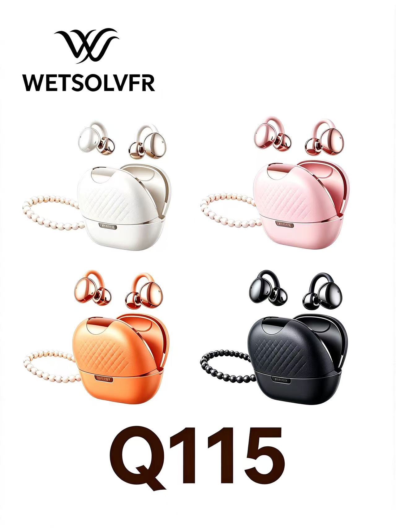 Pequeño bolso de mano tipo clip de oído auriculares bluetooth inalámbricos ultra larga duración cuerda de mano de perlas de moda extraíble