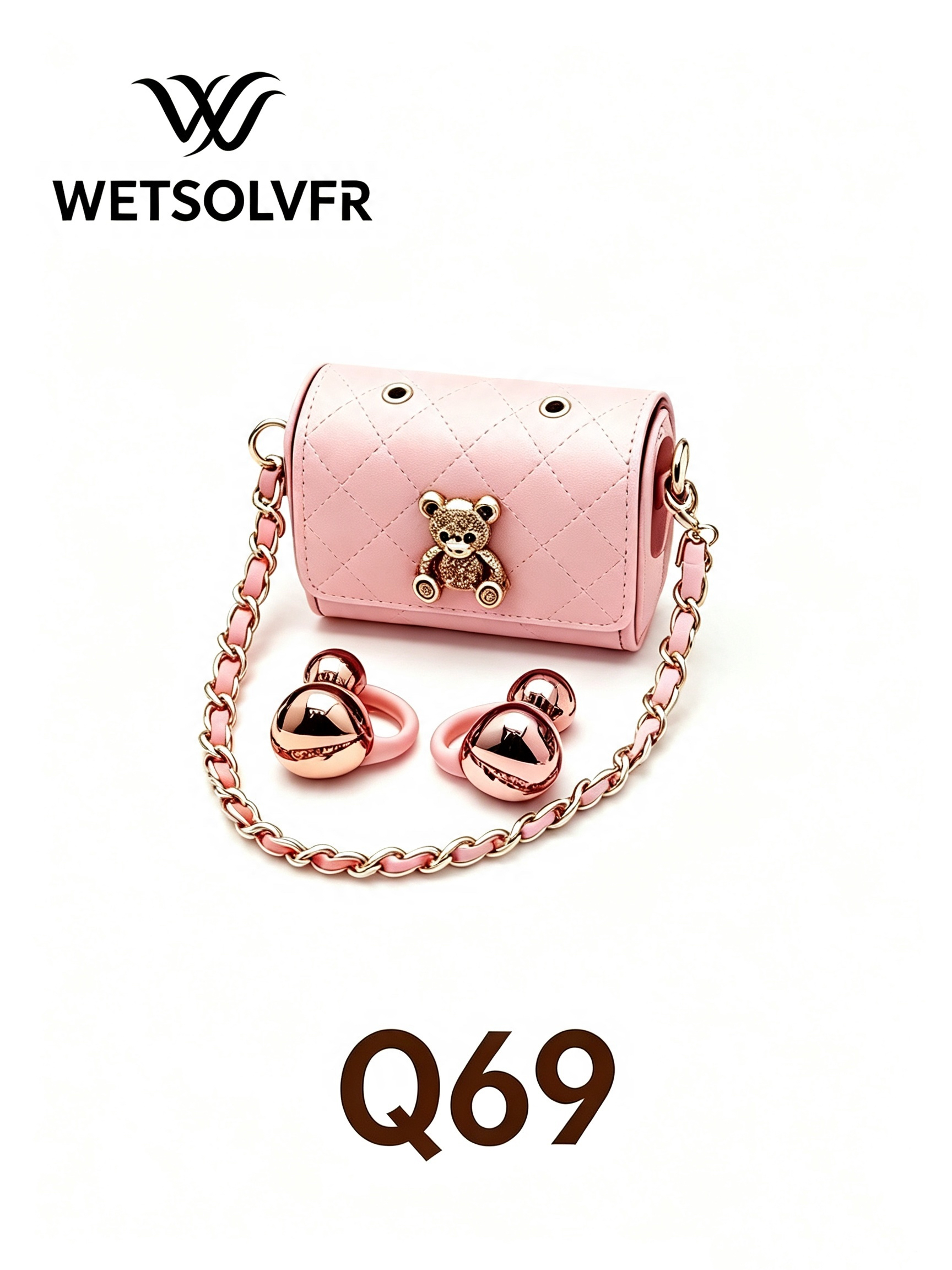 Multi-color diamond-patterned bear decorated chain bag ear clip wireless Bluetooth headphones Specification image