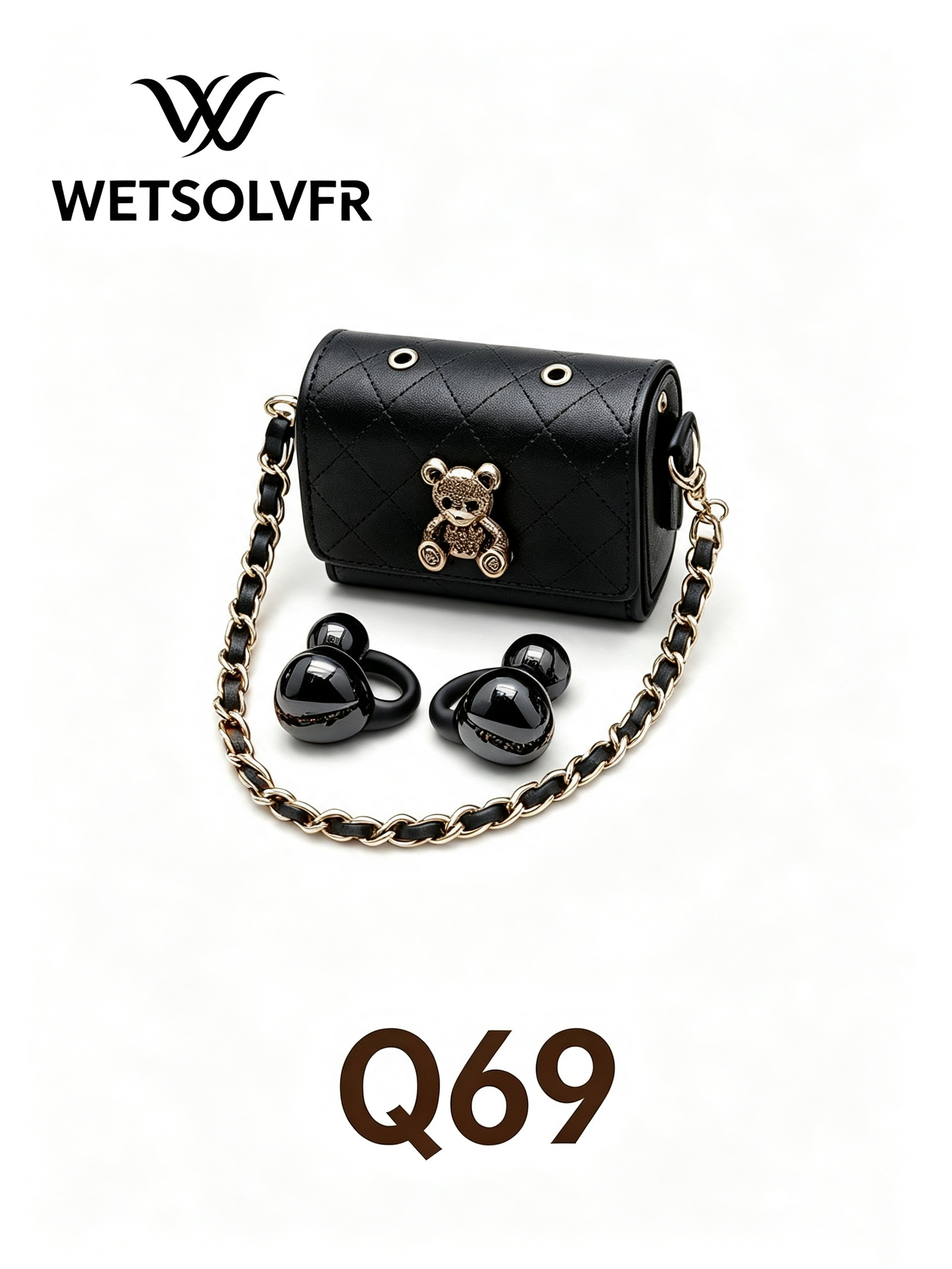 Multi-color diamond-patterned bear decorated chain bag ear clip wireless Bluetooth headphones Item Picture
