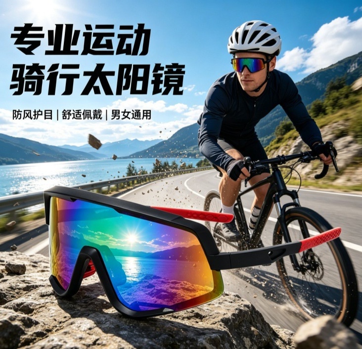 现货大视野运动骑行sunglasses男女款全包裹骑行镜户外跑步护目镜