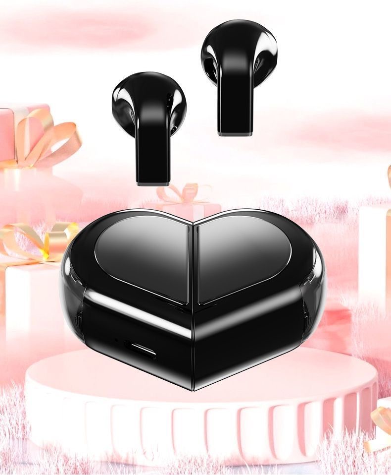 Heart-shaped in-ear wireless Bluetooth headphones with rotatable, long-lasting, stereo sound quality for couples pic 4