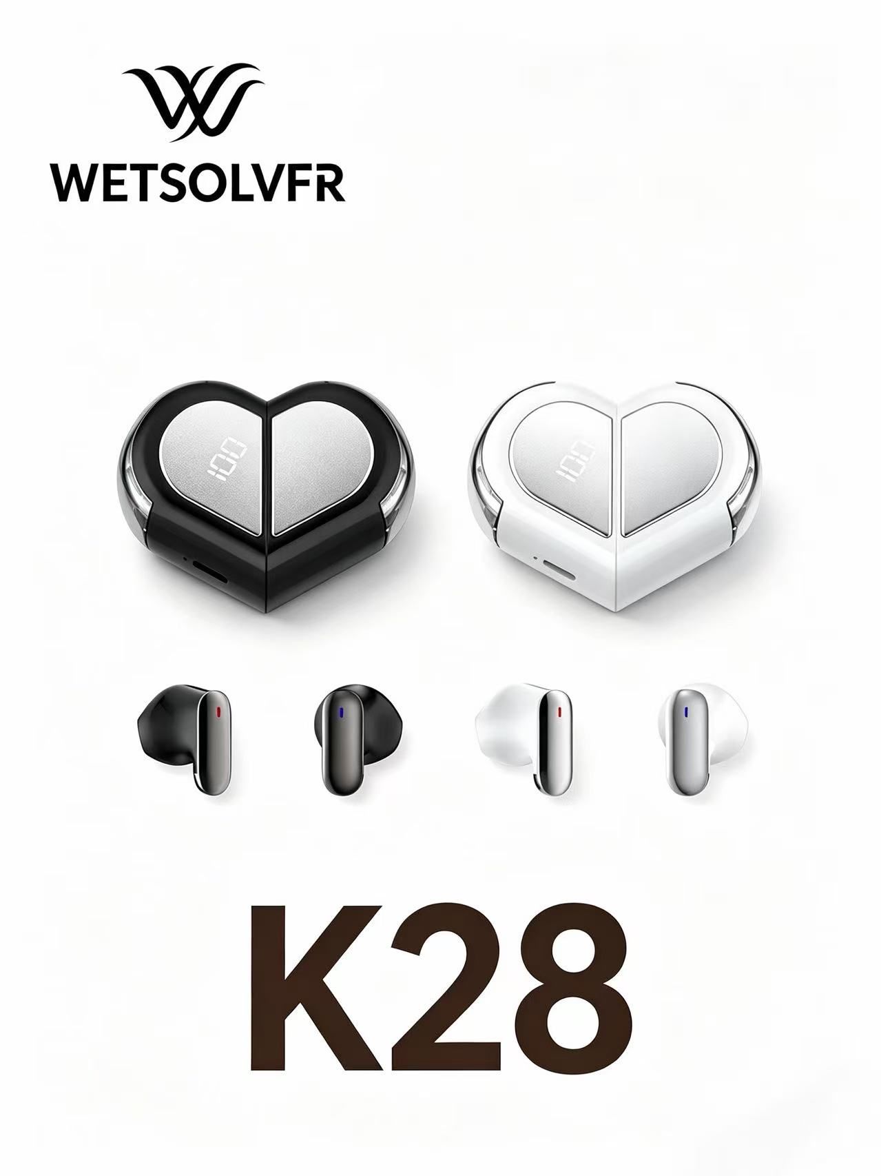 Heart-shaped in-ear wireless Bluetooth headphones with rotatable, long-lasting, stereo sound quality for couples