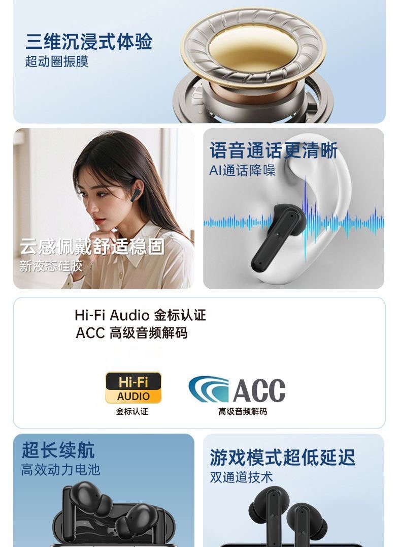 ai translation in-ear battery digital display headphones, Bluetooth wireless sports noise-cancelling Bluetooth headphones, ultra-long battery life pic 1