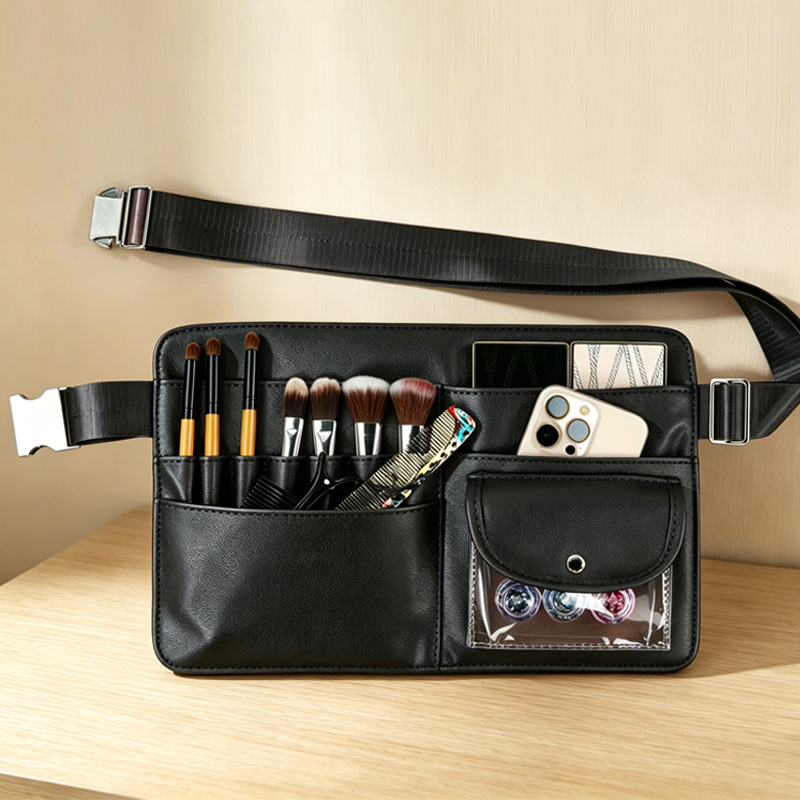 Professional makeup artist waist bag with makeup kit, large-capacity portable PU leather makeup brush storage bag, adjustable waist bag, multi-functional storage bag for beauticians and hairdressers, waterproof, wear-resistant and practical, Aidihua 042LZ Specification image