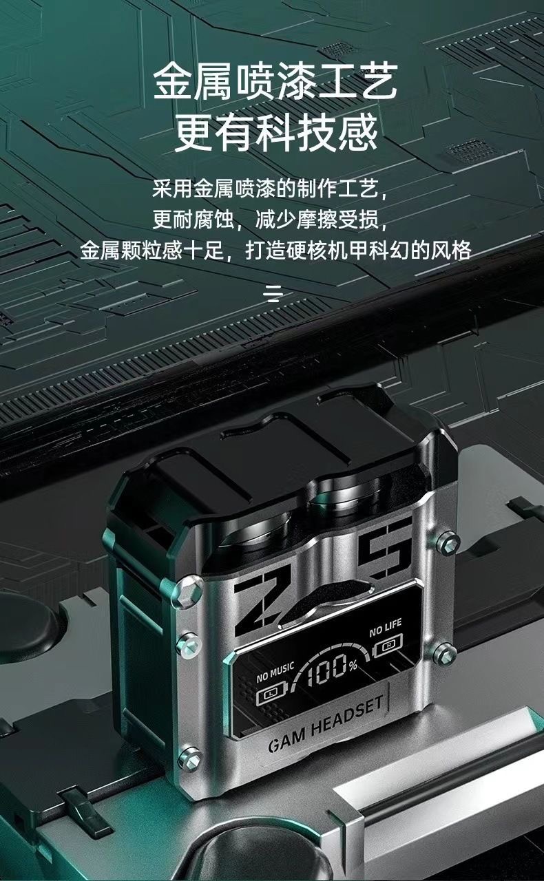 The new M25 Bluetooth headphones feature wireless touch, metal mecha style, low power consumption, and digital display for gaming pic 4