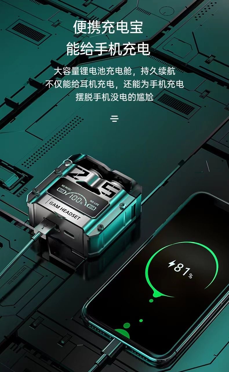 The new M25 Bluetooth headphones feature wireless touch, metal mecha style, low power consumption, and digital display for gaming pic 13