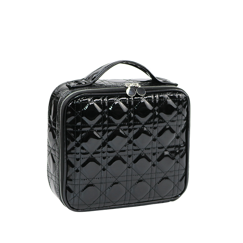 Diamond-shaped glossy makeup bag, large-capacity hand-held cosmetics storage box, adjustable partition for layered storage of makeup, brushes and skin care products, waterproof PU leather, high appearance level, portable travel makeup box, multiple colors available, in stock 0913 pic 6