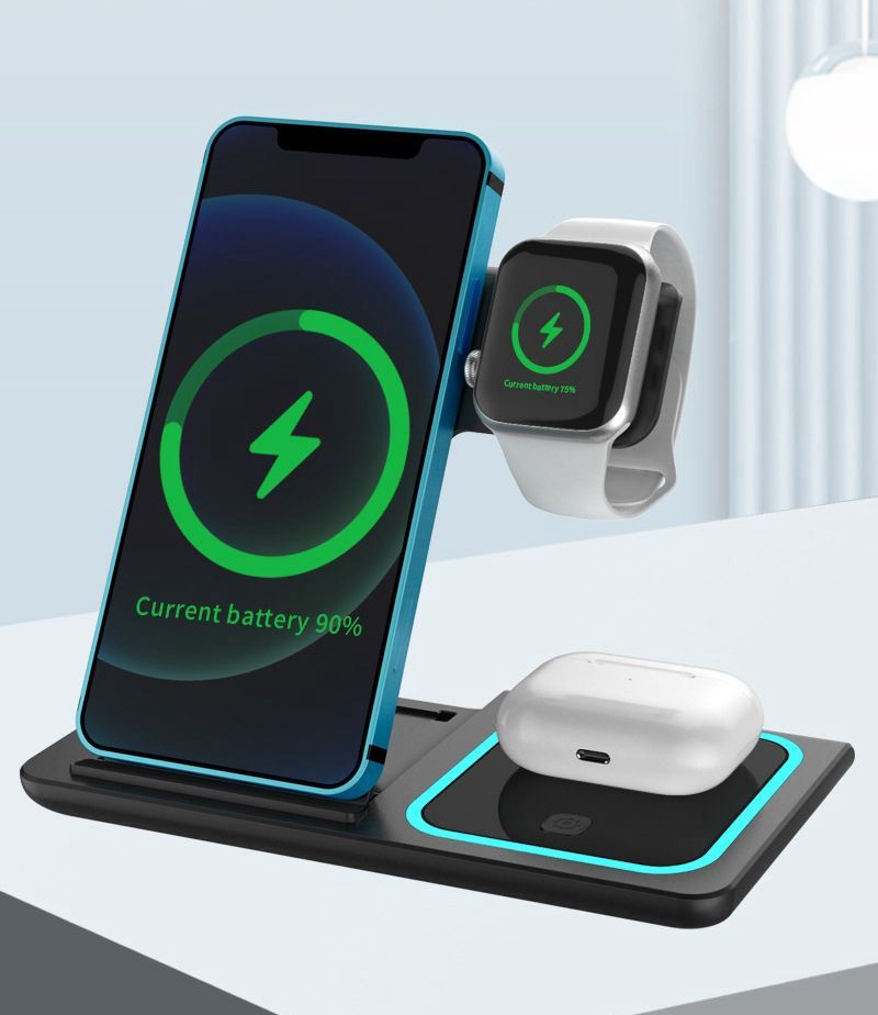 Digital three-in-one wireless charger, universal Apple watch headphones, Android phone foldable portable fast charging dock details Picture