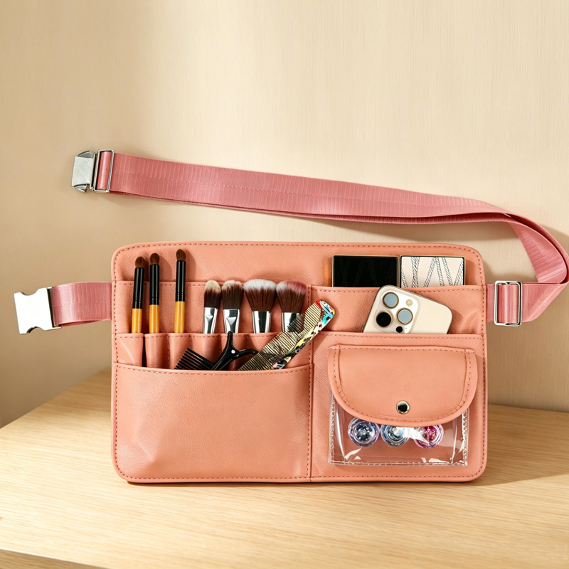 Professional makeup artist waist bag with makeup kit, large-capacity portable PU leather makeup brush storage bag, adjustable waist bag, multi-functional storage bag for beauticians and hairdressers, waterproof, wear-resistant and practical, Aidihua 042LZ details Picture