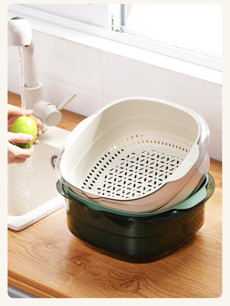 R42-4851 multi-functional plastic draining basket, kitchen vegetable washing basket, double-layer fruit vegetable basket, vegetable basket and vegetable basin Application Scenario