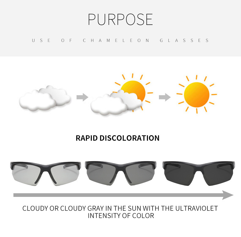 Windproof outdoor sports cycling glasses, new color-changing sunglasses, men's and women's dazzling polarized sunglasses detail image 4