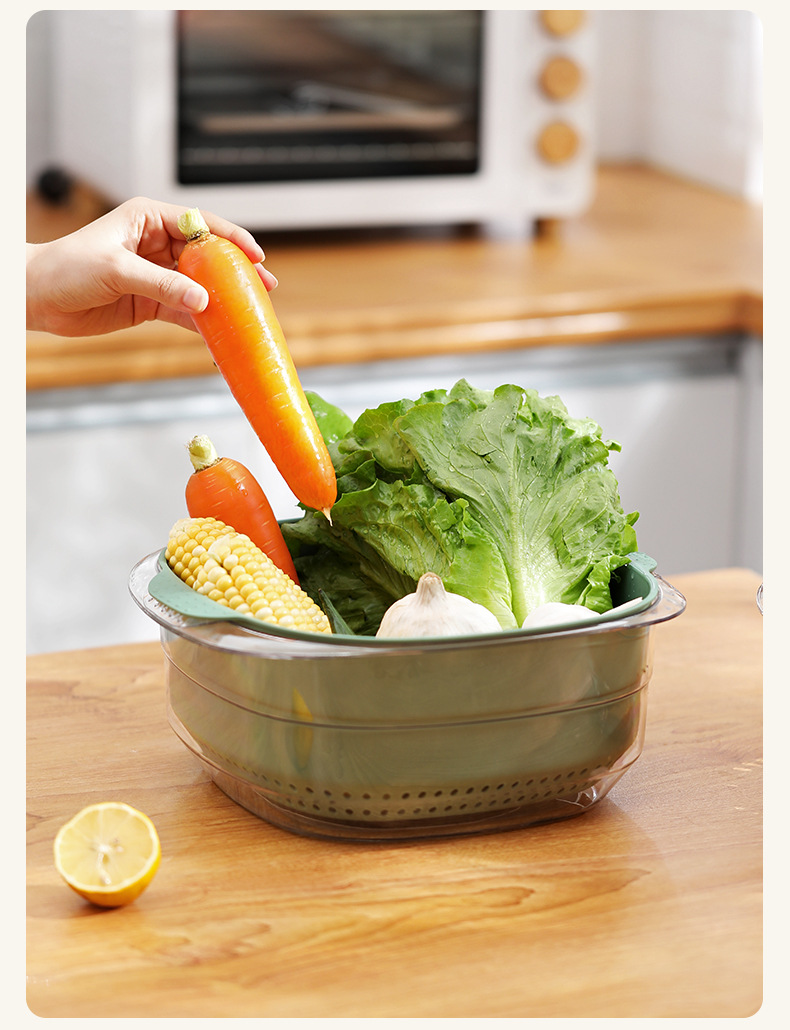 R42-4851 multi-functional plastic draining basket, kitchen vegetable washing basket, double-layer fruit vegetable basket, vegetable basket and vegetable basin detail image 13