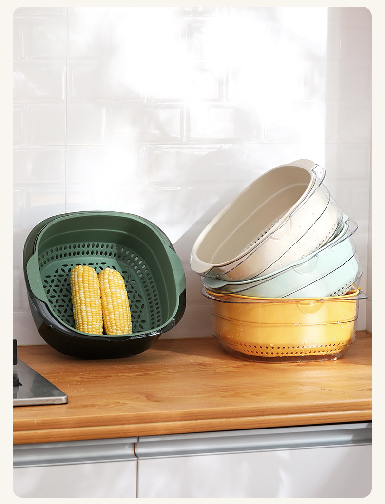 R42-4851 multi-functional plastic draining basket, kitchen vegetable washing basket, double-layer fruit vegetable basket, vegetable basket and vegetable basin detail image 5