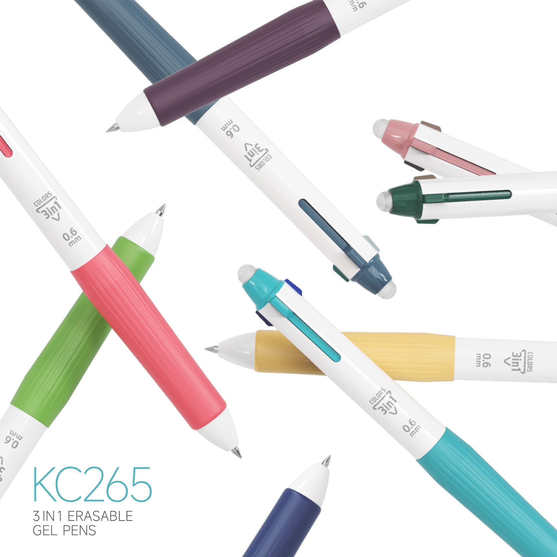 Blue Fruit KC265 Color Erasable Gel Pen Press Type Three-in-One High Appearance Level Student Art Drawing Pen Set pic 5