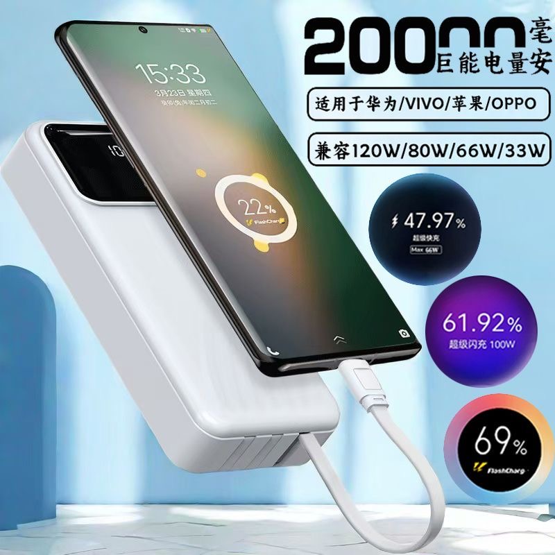 White and black portable multi-interface display power bank, mobile power bank retail magnetic power bank pic 1